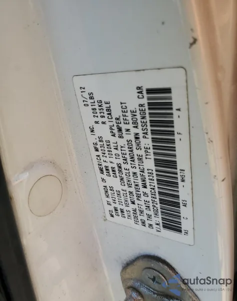 2012 Honda Accord Exl из США, поврежденный, VIN 1HGCP2F8XCA218383